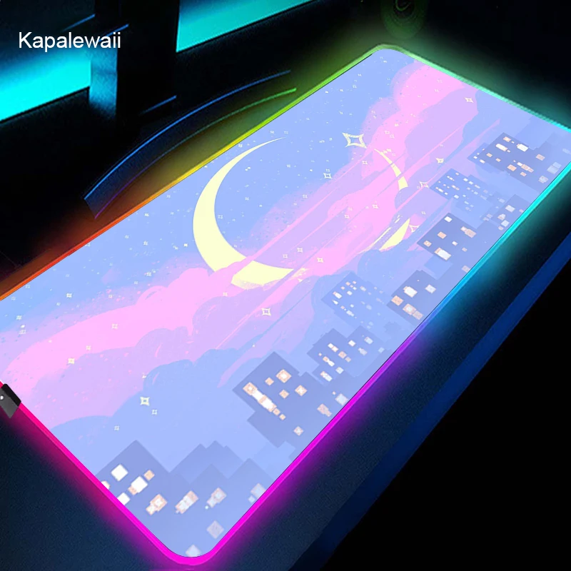 Игровой коврик для мыши с аниме пейзажем RGB большой размер XXL клавиатуры