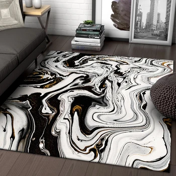 

Abstract Marble Pattern Area Rugs Black White Oil Painting Carpets Living Room Table Tapete Bedroom Kitchen Anti-Slip Floor Mats