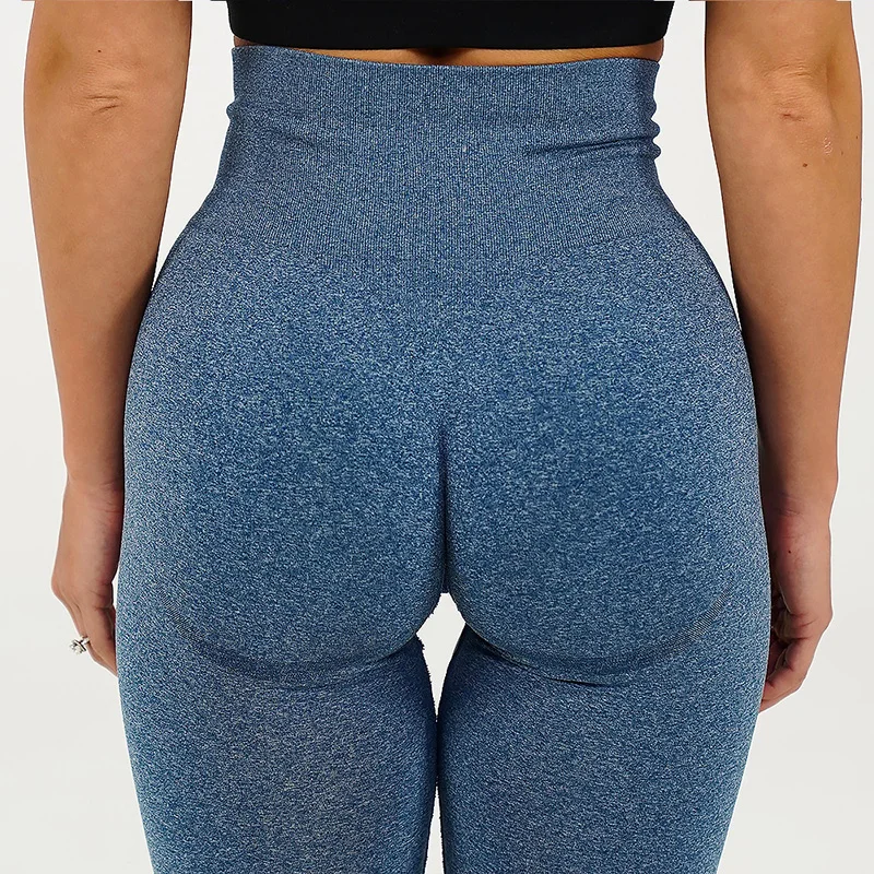 

NORMOV Kint High Waist Leggings Women Solid Elastic Slim Fitness Push Up Leggings Femme Sexy Seamless Leeging Workout Female