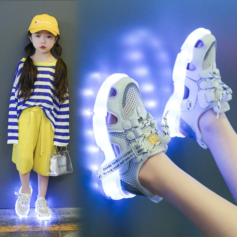 children's shoes for adults LED Children's Casual Sandals Kids Shoes for Girls Glowing Shoes USB Charged Baby Boy Luminous Sandals Lace Up Sports Sandals children's shoes for sale