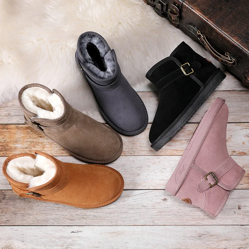 Ботильоны для женщин из натуральной кожи; Высококачественная короткая плюшевая хлопковая обувь; зимние ботинки; зимние теплые женские ботинки с защитой от холода