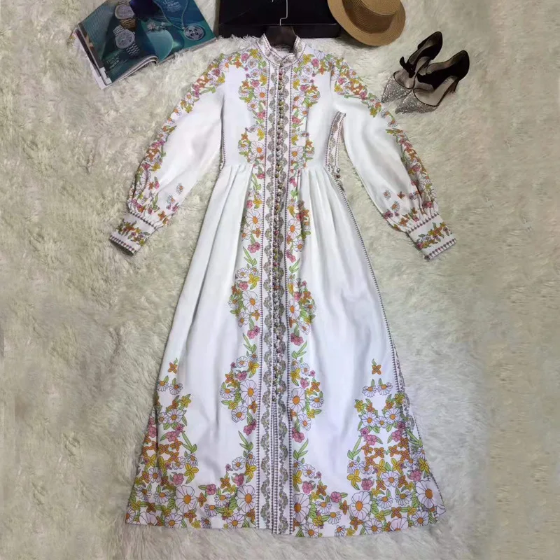 MoaaYina, модное дизайнерское платье, весна-осень, женское платье, рукав-фонарик, цветочный принт, пуговицы, тонкие платья для отпуска
