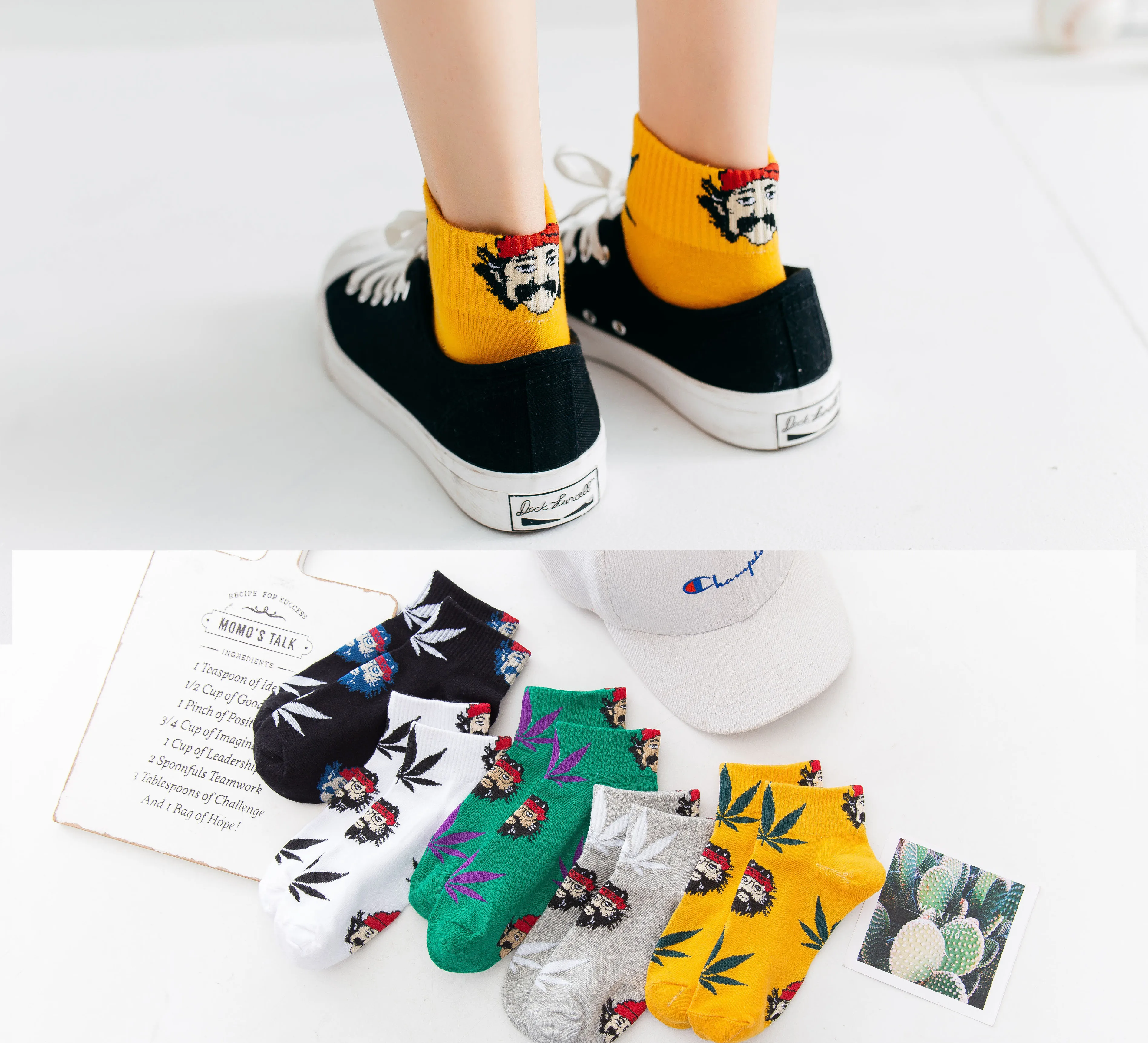 Новые женские носки для мужчин и женщин Модные Цветные парные носки для скейтборда с Кленовым листом хлопковые дышащие нескользящие носки Harajuku