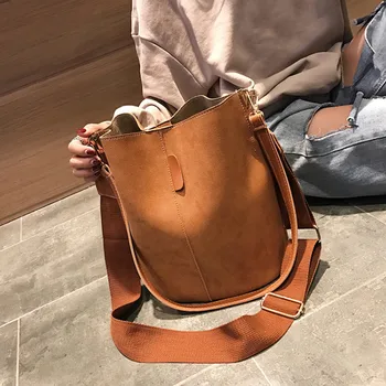 

Retro Nubuck Women Leather Handbags Crossbody Bucket Bags For Women Large Capacity Vintage Shoulder Shopping Bag
