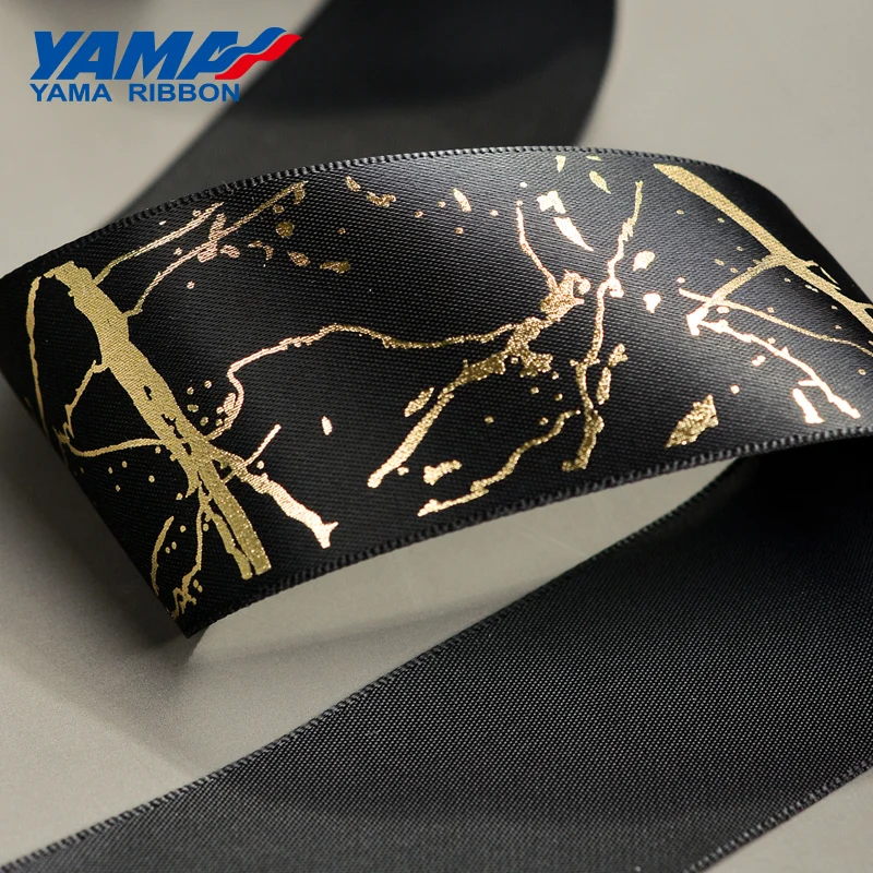 YAMA Satin Ribbon 10yards/roll 38 mm Gold Foil Printed DIY Crafts