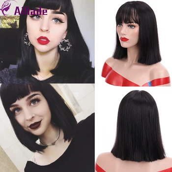 

AILIADE Short Straight Synthetic Wigs With Bangs For Women Natural Black Bobo HairstyleHeat Resistant For Daily Cosplay