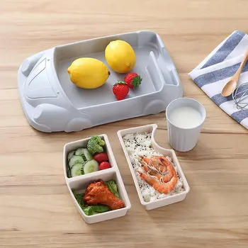 

Bamboo Fiber Baby Tableware Creative Compact Cartoon Car Plate Dash-Proof Grid Bowl Suitable For Children
