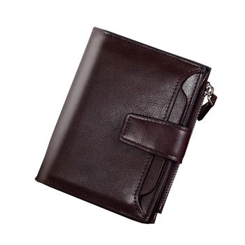 

PU Leather Large Capacity Trifold Short Soft Business Men Wallet Solid Purse With Zip Coins Pocket Credit Card Holder Cash