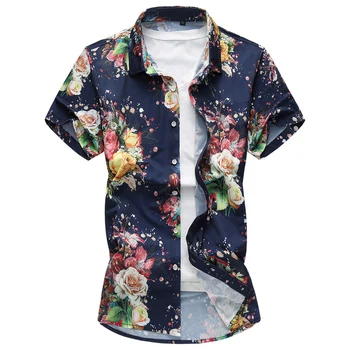 

New Casual Male Shirts Short-Sleeve Lapel printed Short Sleeve Men Shirt Beach Tropical Mens Hawaiian Shirts 2018 summer 6XL 7XL