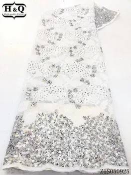 

H&Q african white lace fabric nigerian fabric 2020 high quality embroidery french net lace mesh fabrics with sequins for dresses