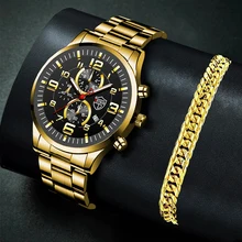 

Brand Men Watch Fashion Quartz Wristwatch Mens Business Stainless Steel Watches Gold Bracelet Calendar Date Luminous Clock