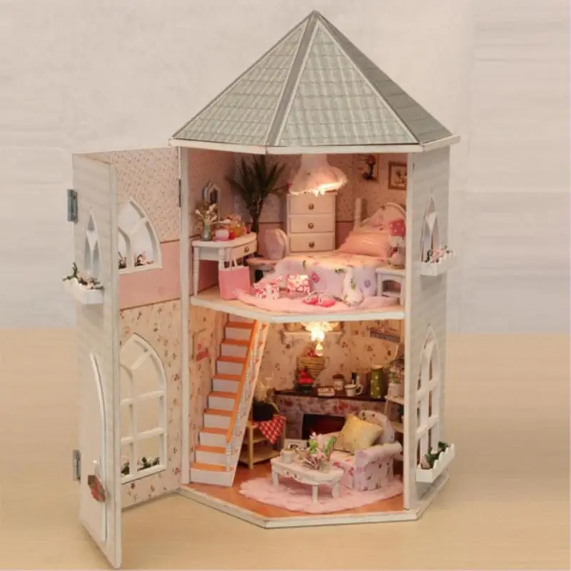 3D деревянный кукольный дом мебель для вилл DIY Миниатюрная модель светодиодный свет 3D деревянный кукольный домик рождественские подарки игрушки для детей