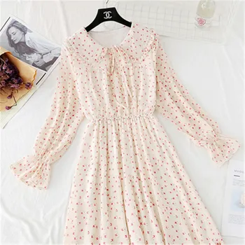 

Polka dot chiffon dress female spring autumn 2020 new Big size retro round neck long sleeve female casual multicolor dress 934
