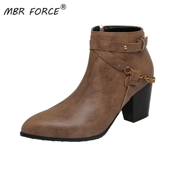 

MBR FORCE Fashion heels ankle boots women platform cool spring and autumn party shoes sexy pointed toe talons hauts woman ladies