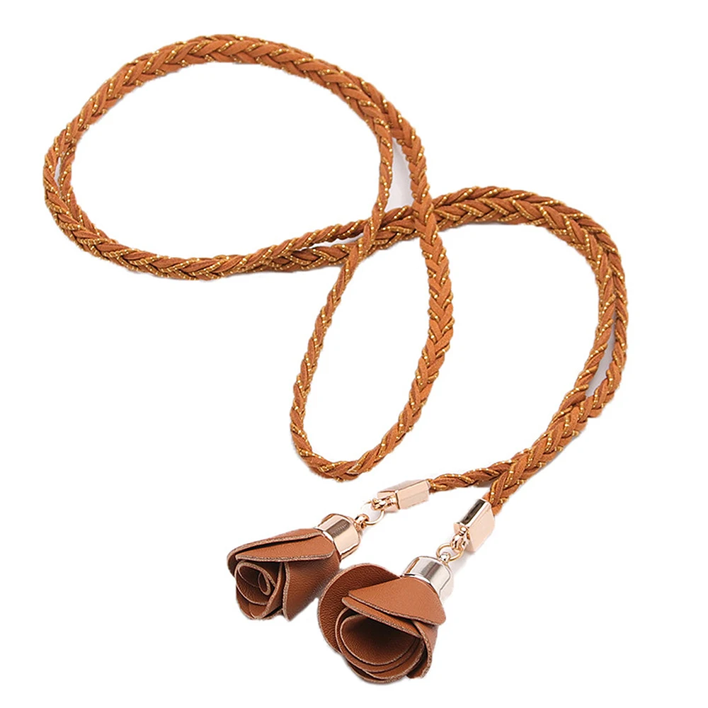 Fashion Trend Women Handmade Braided Waistband Femme Flower Dress Tassel Rope Waist Belt - Цвет: As Shown