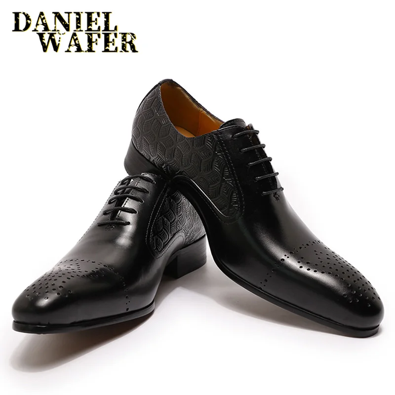 

2020 Fashion Men Dress Shoes Leather Oxfords Luxury Italian Shoes Black Brown Lace Up Wedding Office Business Formal Men Shoes