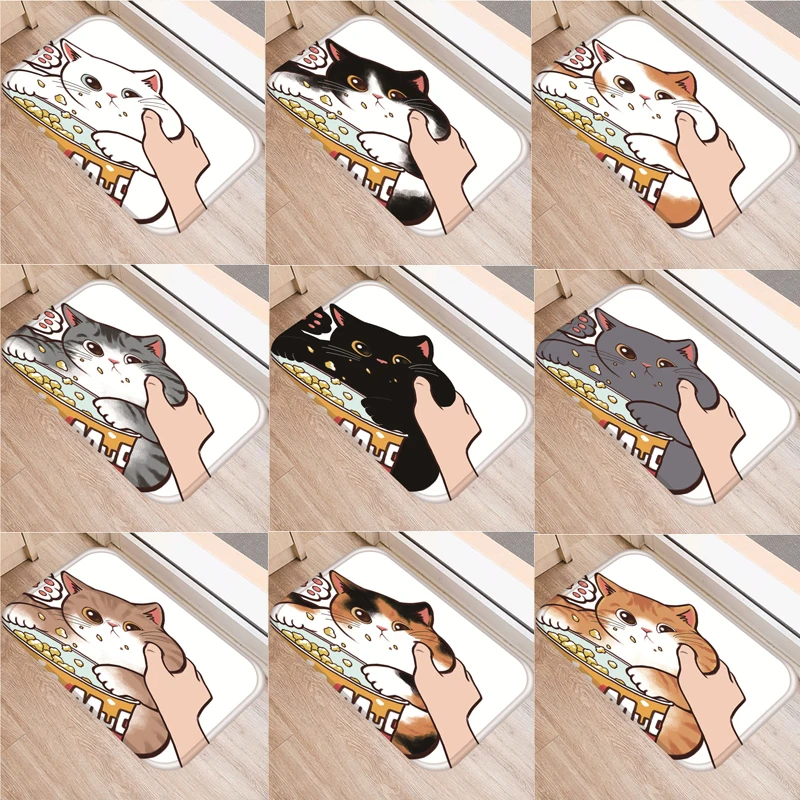 

Flannel Anti-slip Mats Kiss Cat Cute Animal Printed Rectangular Mat 40*60cm Entrance Doormats Washable Kitchen Floor Bathroom