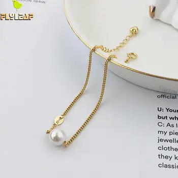 

18k Gold Real 925 Sterling Silver Bracelets For Women Fashion Chain Fine Jewelry Pearl Bracelets & Bangles Femme Flyleaf