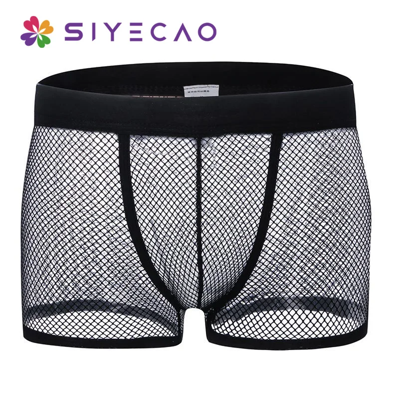 9 Color Sexy Mens Boxers Shorts Transparent Mesh See Through Net Mesh Underpants Low Rise Man Sexy Underwear Lingerie Trunk