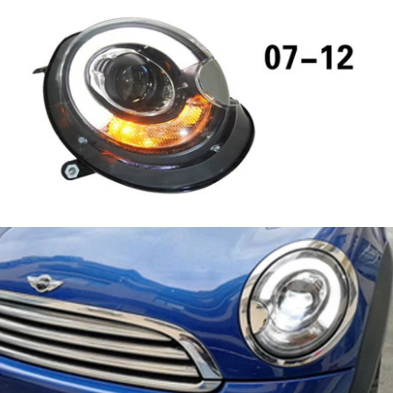 Для Mini F55 F56 F57cooper светодиодный налобный светильник s светодиодный налобный фонарь Angel eye светодиодный DRL+ указатель поворота передний светильник Биксеноновые линзы для стайлинга автомобилей - Цвет: 2007-2012y