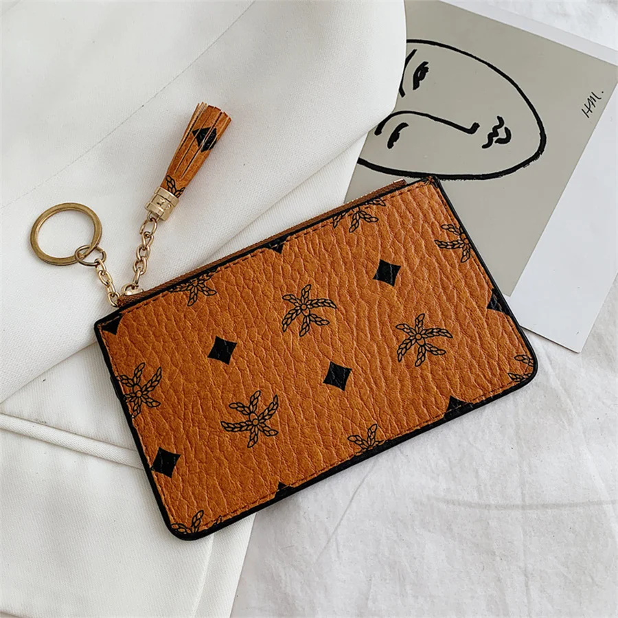 Короткий кошелек в стиле ретро с принтом модный тонкий для мелочи студентов на