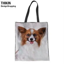 THIKIN/Милая переносная сумка для покупок с принтом собачки, модная женская школьная сумка для хранения, Женская Складная сумка для покупок
