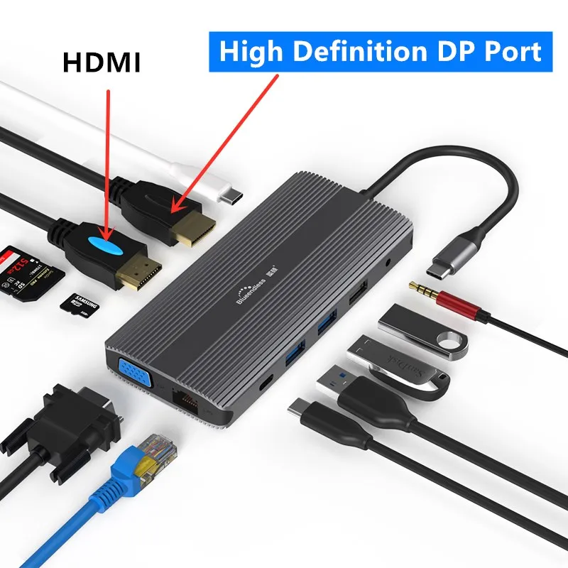 Multi USB 3,0 DP HDMI 4K VGA RJ45 Adapter zu Splitter 3 Port USB HUB USB-C Typ C für macBook USB hub Laptop docking station