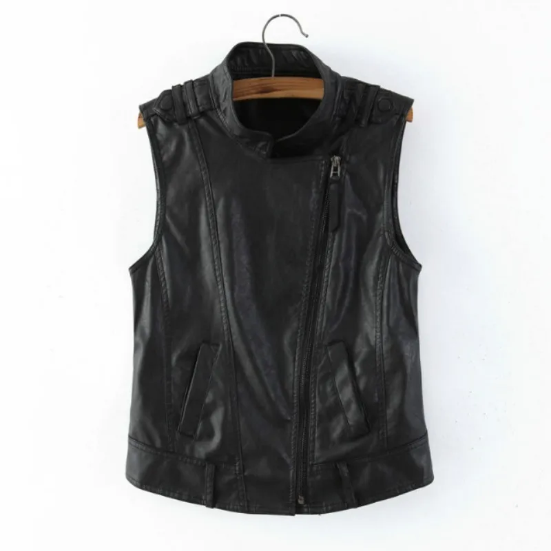 Кожаная женская куртка женский жилет мотоциклетная байкерская на молнии jaquet de