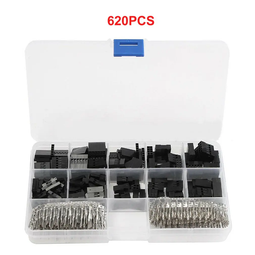 

620pcs Dupont Connector 2.54mm Dupont Cable Jumper Wire Pin Header Housing Kit Male Crimp Pins+Female Pin Terminal Connector