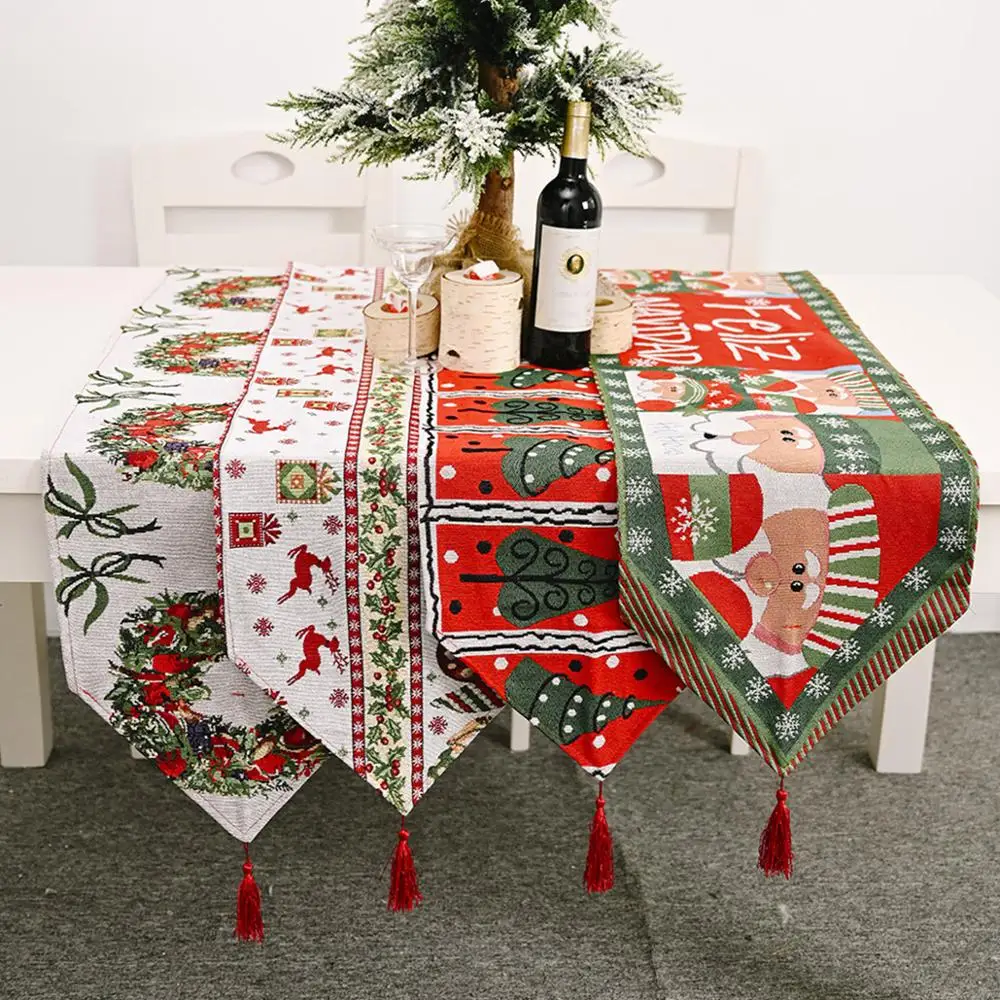 Huiran Linen Christmas Elk Snowman Table Runner Merry Christmas Decor For Home 2020 Xmas Ornaments New Year's Decor 2021 Navidad