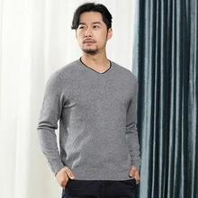 Мужские джемперы с v-образным вырезом Зима/Осень чистые вязаные кашемировые свитера с длинным рукавом мужские стандартные пуловеры трикотажная одежда
