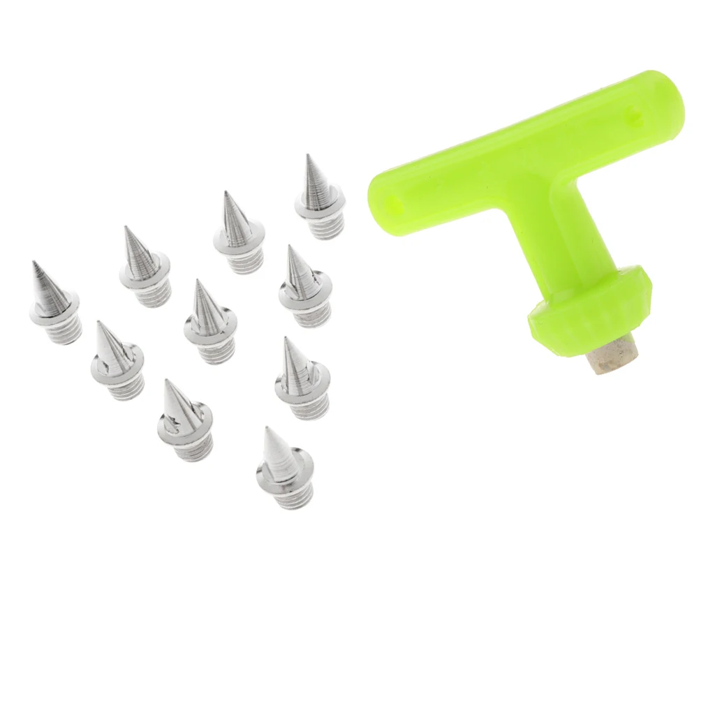 10pcs Steel Track and Cross Country Spikes Replacement and Spike Wrench with Plastic T Handle
