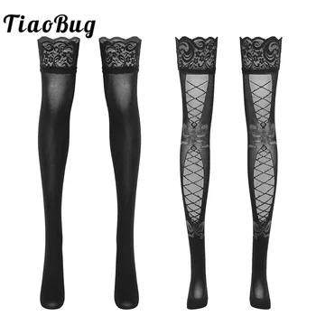 

Women Black Mesh Bowknot Transparent Lace Thigh High Non-slip Silicone Band Hot Sexy Stockings Long Hosiery Lingerie