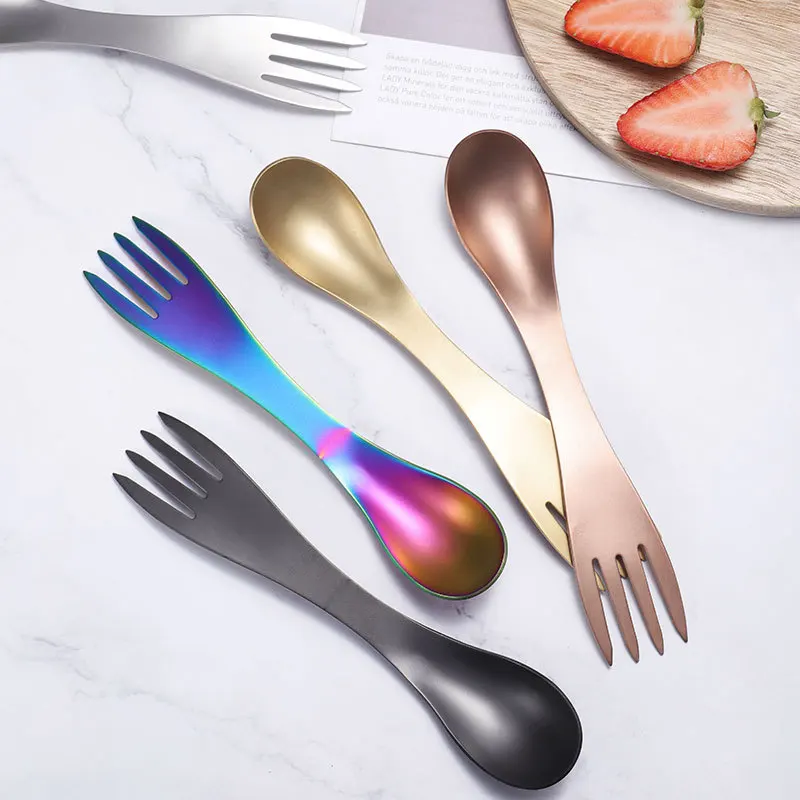 304 Stainless Steel Spoon Fork Portable Outdoor Picnic Cutlery Multi Tool Flatware Tableware Camping Survival Tools