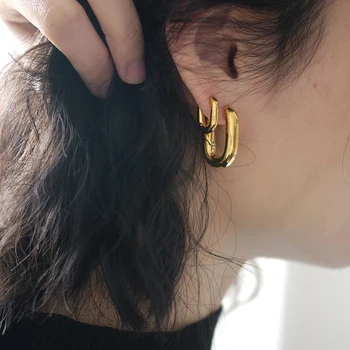 

GHIDBK French Elegant Simple Shaped O Hoop Earrings Minimalist Geometrical Oval Circle Earring Vintage Chic Earring Demo Jewelry