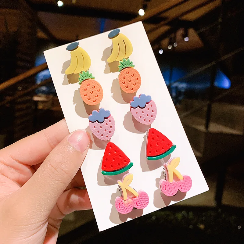 Resin Flower Animal Fruit Clip Earrings for Girls Children Student Ear Jewelry Women Ear Pins Earring Holeless Accessories