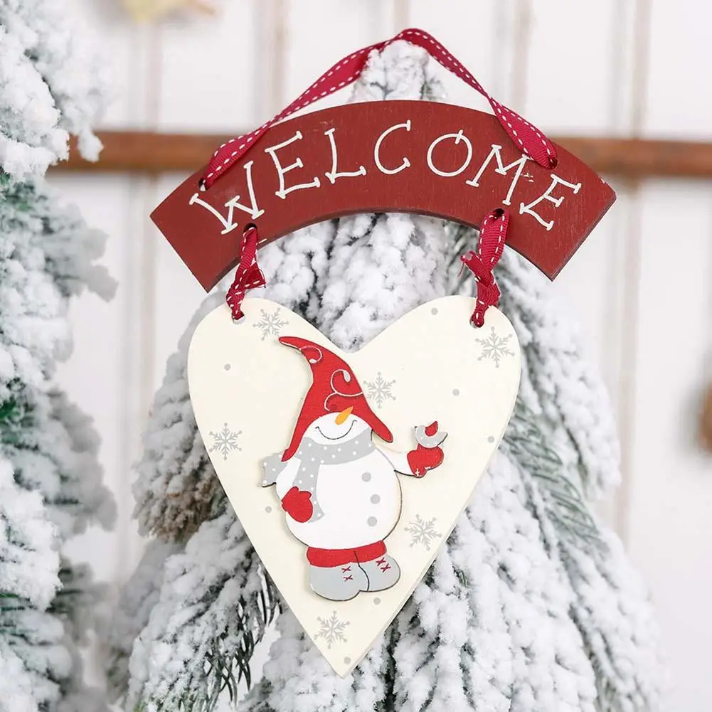 Christmas Lovely Lightweight Wooden Snowman Heart Shape Welcome Hanging Sign Tag Ornament Xmas Party Decoration | Дом и сад