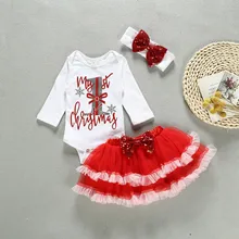 Рождественский комбинезон с надписью для новорожденных девочек; юбка-пачка; повязка на голову; Комплект для малышей; одежда для малышей; костюм для новорожденных