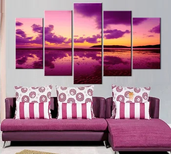 

Abstract Wall Art Canvas Painting HD Poster Modular Pictures Frame 5 Pieces Evening Scenery Purple Sky Home Decor Photo