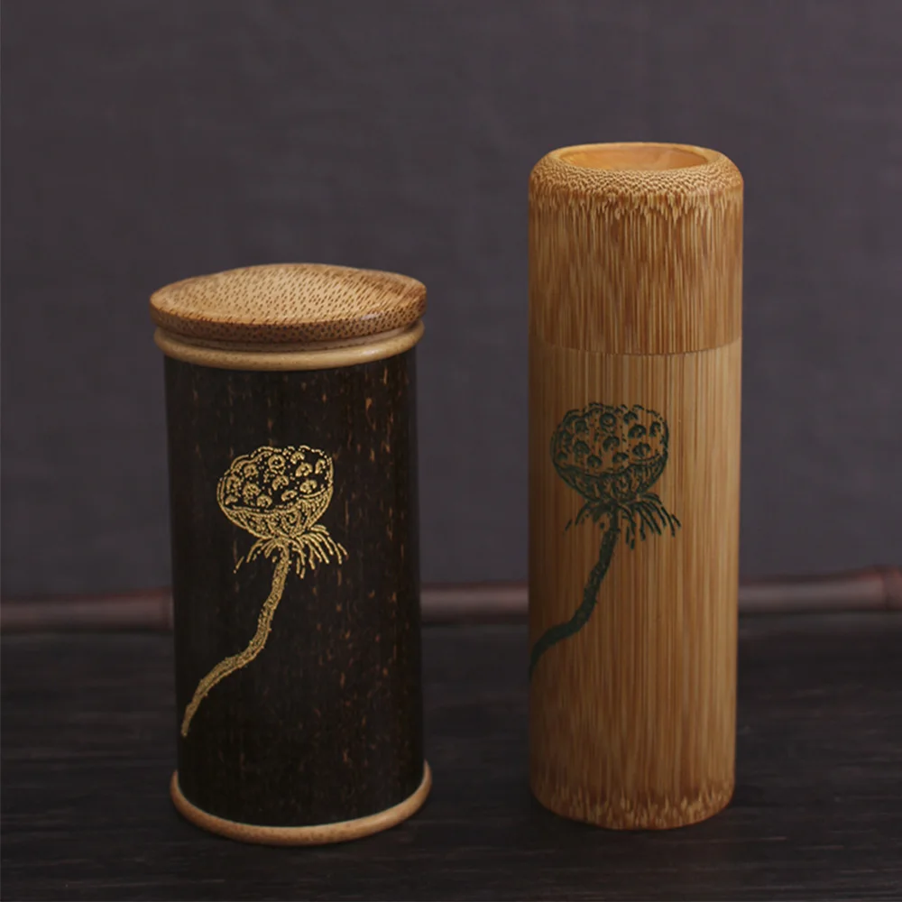 Household Solid Bamboo Tea Organizer Outdoor Mini Storage Box For Candy  Medicine Travel Case Tube For Toothbrush Lotus Carved