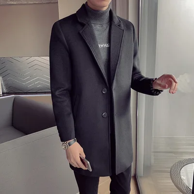 

2019 autumn and winter new windbreaker men's long section Korean version of the self-cultivation trend Slim youth woolen coat