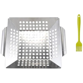 

Barbecue Basket Grill Plate-Grill Pan with Oil Brush for Shrimp, Grilled Meat, Fish and Meat