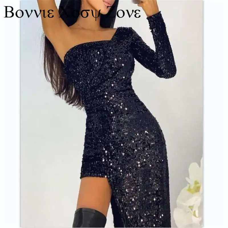 

One Shoulder Asymmetrical Allover Sequins Party Dress Glamorous Sequin Maxi Dresses For Women