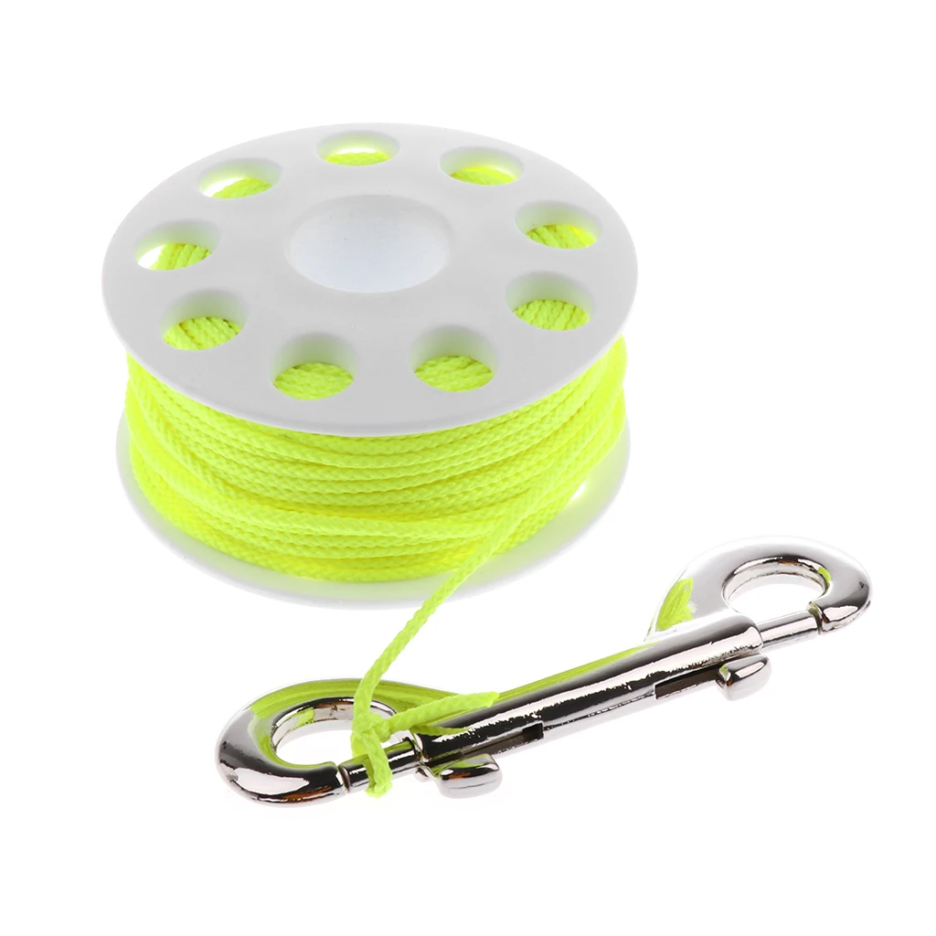 Underwater Sport Scuba Diving Finger Spool Cave Wreck Reel w/ 30m Yellow Line & Double End Snap Clip Safety Gear Equipment 