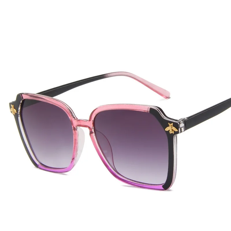 GIFANSEE bee квадратные градиентные женские зеркальные солнцезащитные очки негабаритные Роскошные Брендовые мужские винтажные дизайнерские uv400 - Цвет линз: Фиолетовый
