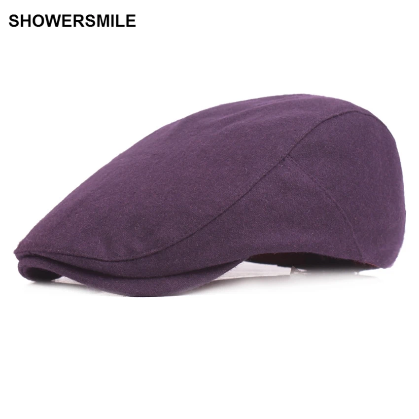 SHOWERSMILE брендовые бордовые шерстяные твидовые колпачки для женщин и мужчин, винтажные теплые зимние плоский берет, повседневные подарки, британские шапки