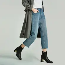 Новинка года; сезон осень-зима; Модные свободные прямые укороченные брюки; синие джинсы; K4505