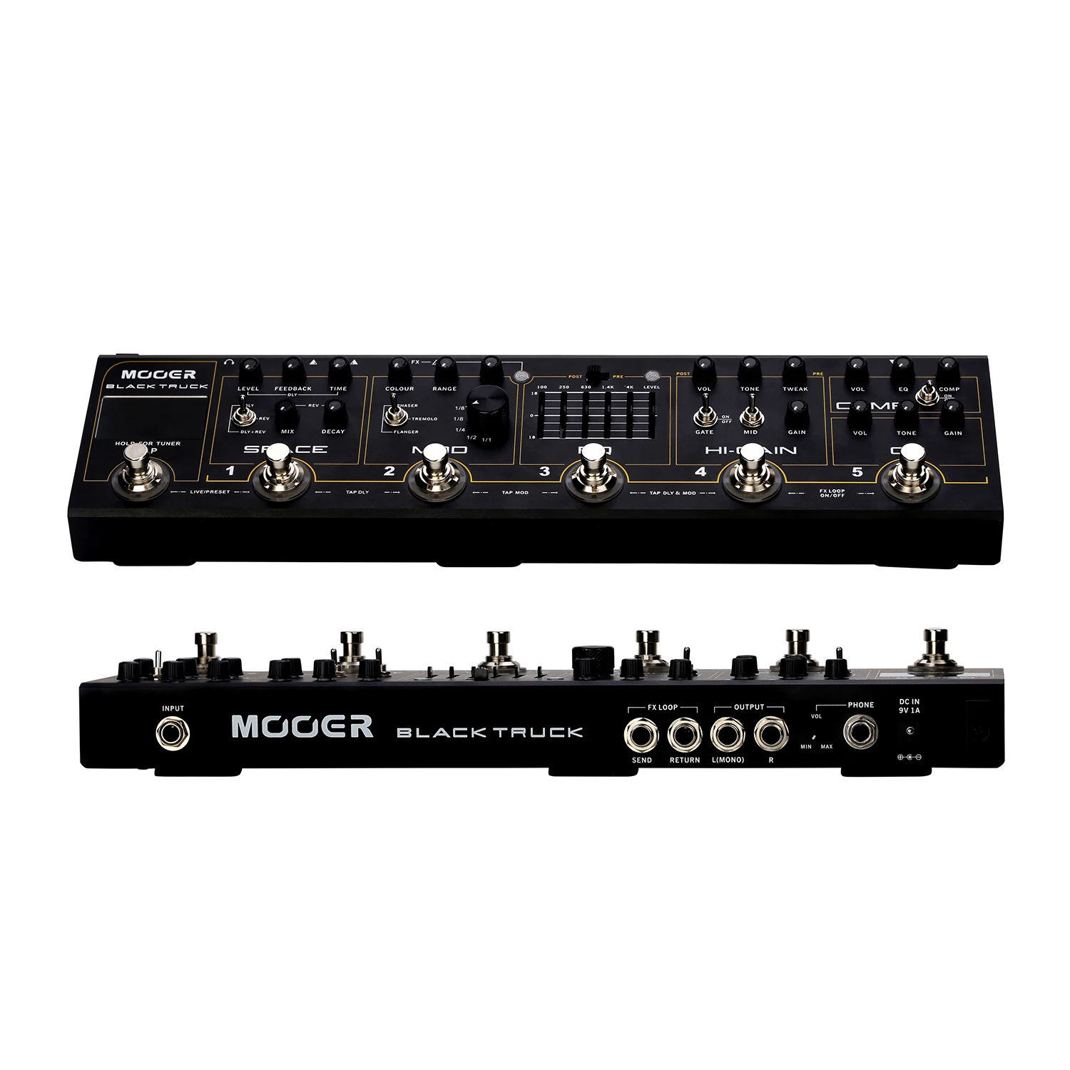 MOOER черный грузовик 6-in-1 комбинированный педаль для гитары для создания спецэффектов компрессор+ Overdrive+ искажения+ EQ+ модуляции+ отложенный сигнал/реверберации