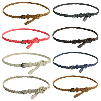 

Ladies Retro Buckle Braided Belt Faux Leather Dress Women Skinny Waistband HGBLT0348