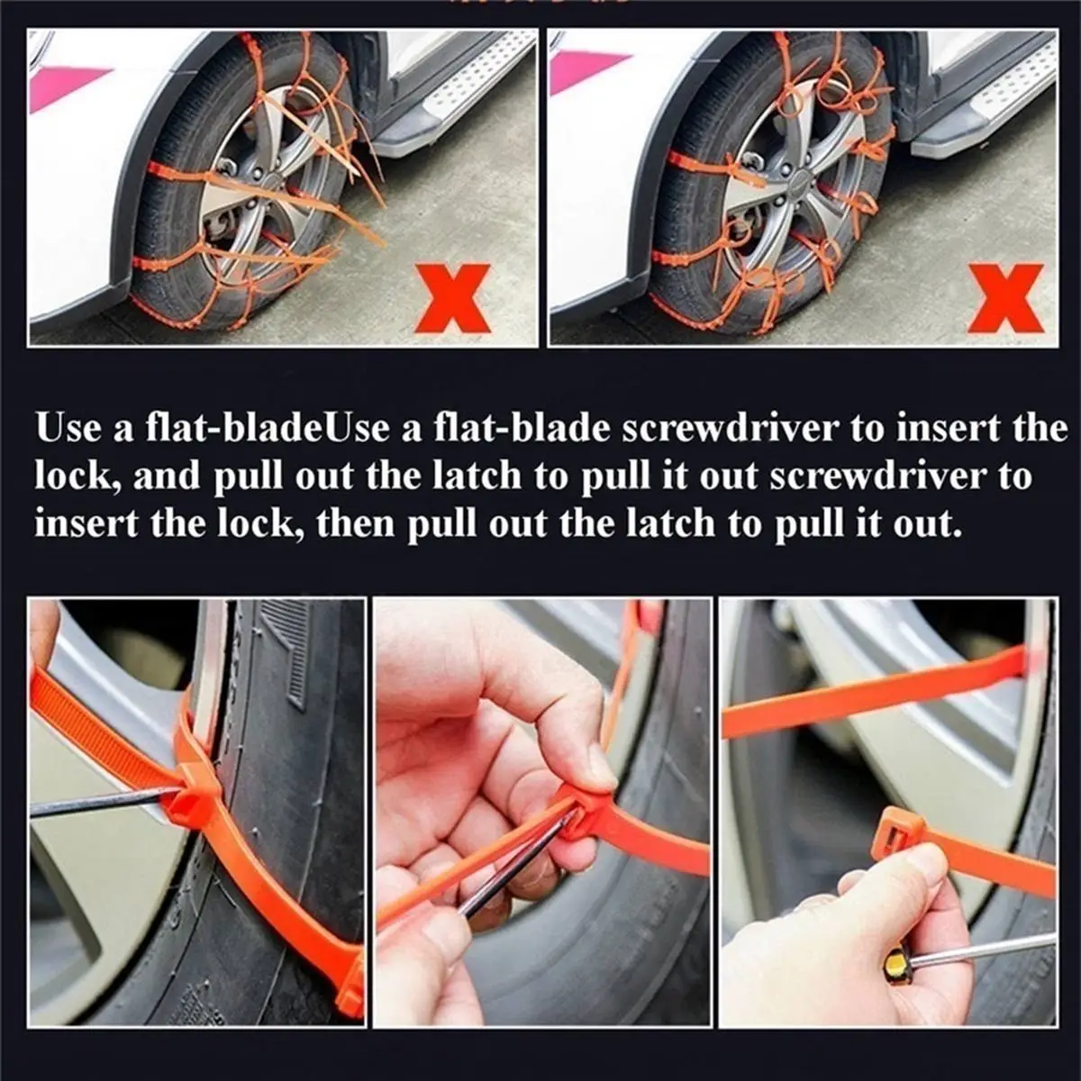 Autoleader 10pcs Universal Car Nylon Snow Chains Winter Snow Yellow Easy Install Automotive Recyclable Anti-Skid Chains 15X950mm